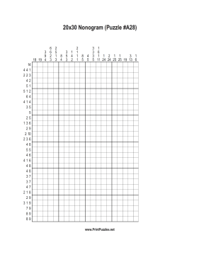 Nonogram - 20x30 - A28 Printable Puzzle