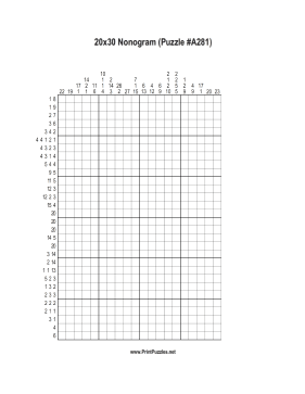 Nonogram - 20x30 - A281 Printable Puzzle