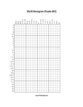 Nonogram - 20x30 - A3 Printable Puzzle