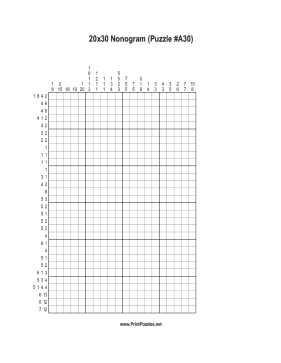 Nonogram - 20x30 - A30 Printable Puzzle