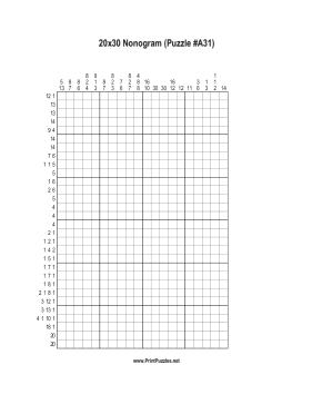 Nonogram - 20x30 - A31 Printable Puzzle