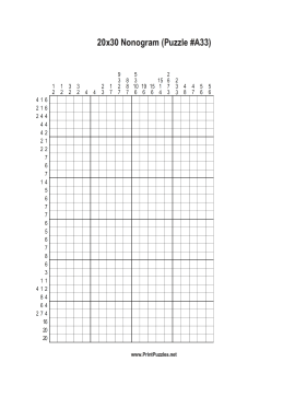 Nonogram - 20x30 - A33 Printable Puzzle
