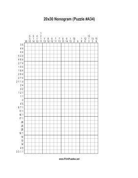 Nonogram - 20x30 - A34 Printable Puzzle