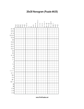 Nonogram - 20x30 - A35 Printable Puzzle
