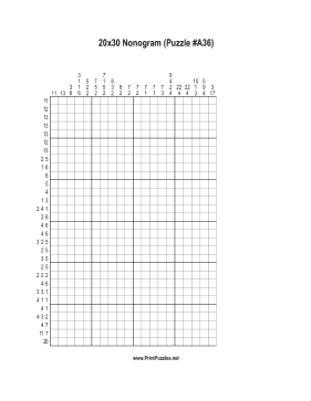 Nonogram - 20x30 - A36 Printable Puzzle