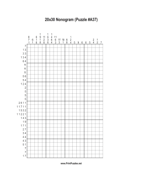 Nonogram - 20x30 - A37 Printable Puzzle