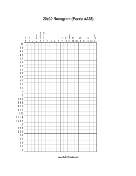 Nonogram - 20x30 - A38 Printable Puzzle