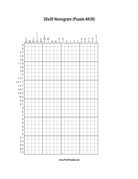 Nonogram - 20x30 - A39 Printable Puzzle