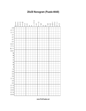 Nonogram - 20x30 - A40 Printable Puzzle