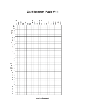 Nonogram - 20x30 - A41 Printable Puzzle