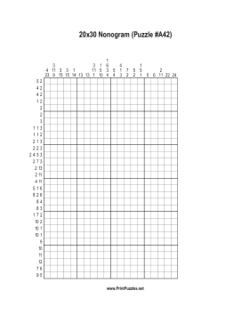 Nonogram - 20x30 - A42 Printable Puzzle