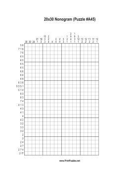 Nonogram - 20x30 - A45 Printable Puzzle