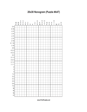 Nonogram - 20x30 - A47 Printable Puzzle