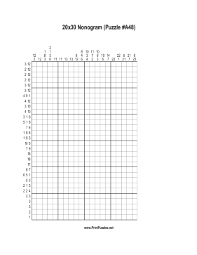 Nonogram - 20x30 - A48 Printable Puzzle