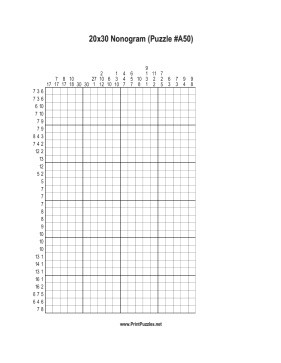 Nonogram - 20x30 - A50 Printable Puzzle