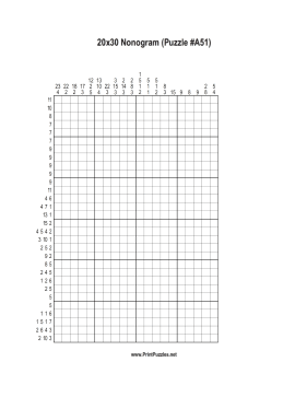 Nonogram - 20x30 - A51 Printable Puzzle