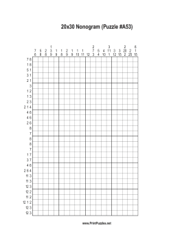 Nonogram - 20x30 - A53 Printable Puzzle