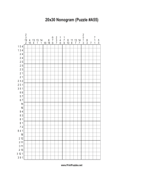 Nonogram - 20x30 - A55 Printable Puzzle