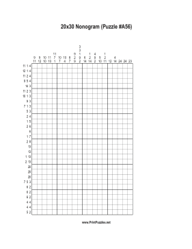 Nonogram - 20x30 - A56 Printable Puzzle