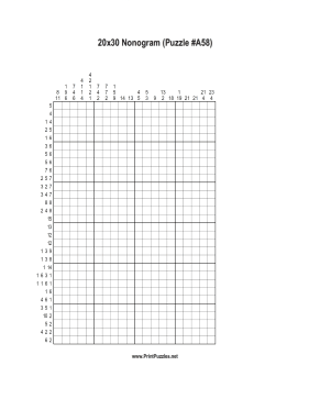 Nonogram - 20x30 - A58 Printable Puzzle