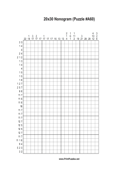 Nonogram - 20x30 - A60 Printable Puzzle