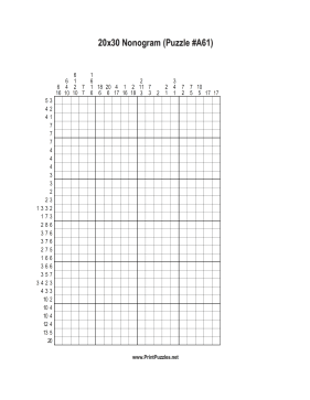 Nonogram - 20x30 - A61 Printable Puzzle