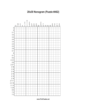 Nonogram - 20x30 - A62 Printable Puzzle