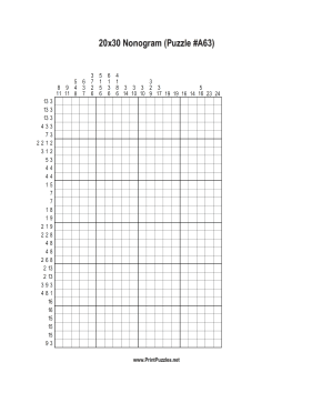Nonogram - 20x30 - A63 Printable Puzzle
