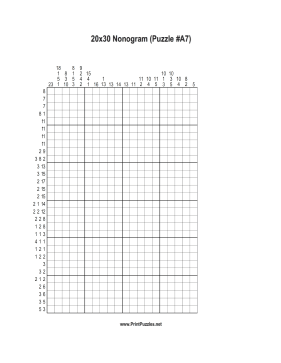 Nonogram - 20x30 - A7 Printable Puzzle