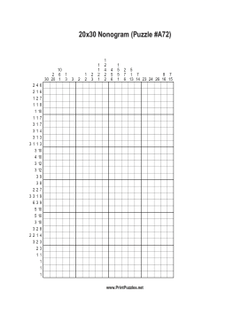 Nonogram - 20x30 - A72 Printable Puzzle