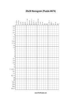 Nonogram - 20x30 - A74 Printable Puzzle