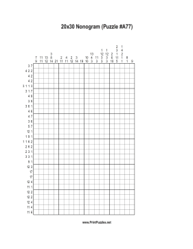 Nonogram - 20x30 - A77 Printable Puzzle