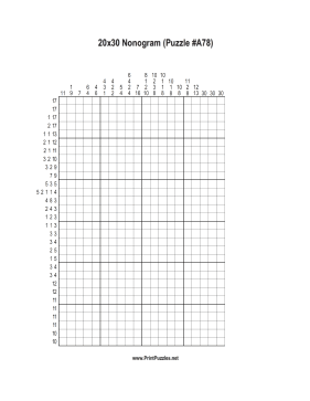 Nonogram - 20x30 - A78 Printable Puzzle