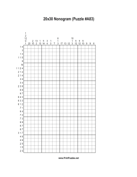 Nonogram - 20x30 - A83 Printable Puzzle