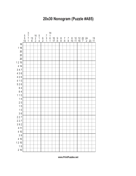 Nonogram - 20x30 - A85 Printable Puzzle