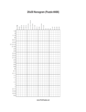 Nonogram - 20x30 - A86 Printable Puzzle