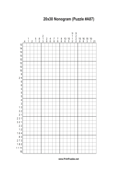 Nonogram - 20x30 - A87 Printable Puzzle