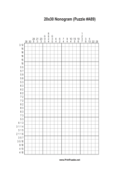 Nonogram - 20x30 - A89 Printable Puzzle