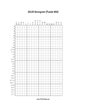Nonogram - 20x30 - A9 Printable Puzzle