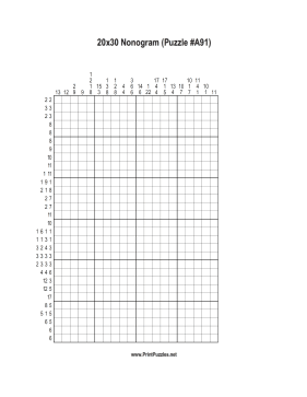 Nonogram - 20x30 - A91 Printable Puzzle