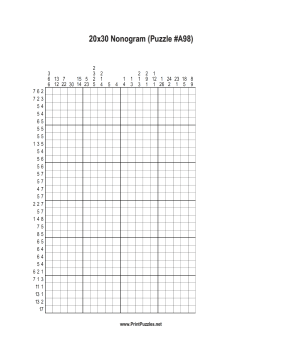 Nonogram - 20x30 - A98 Printable Puzzle