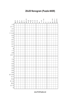 Nonogram - 20x30 - A99 Printable Puzzle