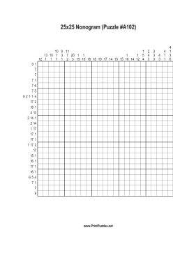 Nonogram - 25x25 - A102 Printable Puzzle