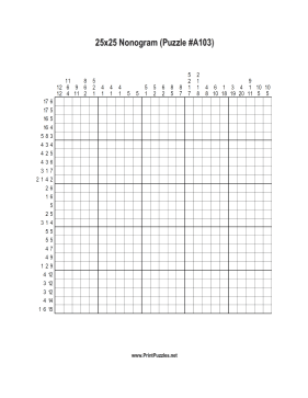 Nonogram - 25x25 - A103 Printable Puzzle