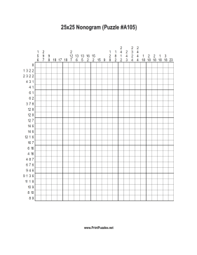 Nonogram - 25x25 - A105 Printable Puzzle