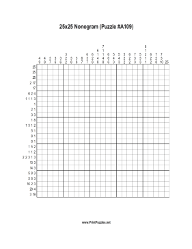 Nonogram - 25x25 - A109 Printable Puzzle