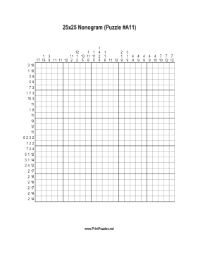 Nonogram - 25x25 - A11 Printable Puzzle