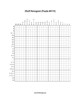 Nonogram - 25x25 - A114 Printable Puzzle