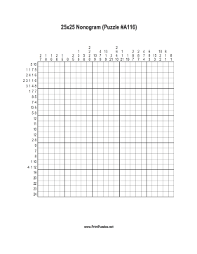 Nonogram - 25x25 - A116 Printable Puzzle