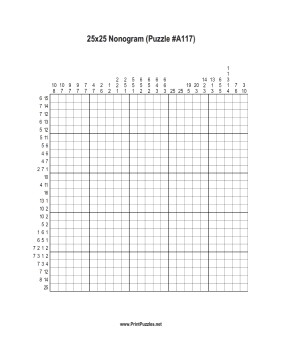 Nonogram - 25x25 - A117 Printable Puzzle